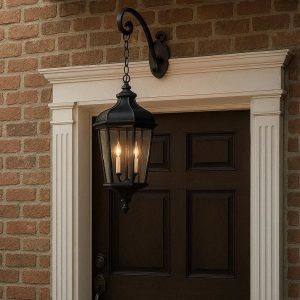 10 Elegant Black Iron Electric Candle Lantern Classic Hanging Porch Lamp For Traditional Front Door Welcome