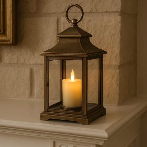 13 Antique Brass Battery Operated LED Candle Lamp Traditional Style Lantern For Classic Living Room Fireplace Mantel