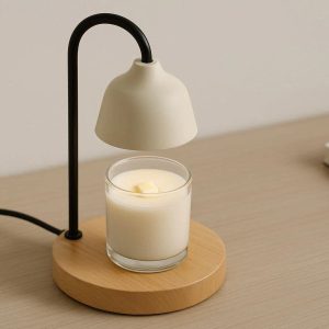 19 Minimalist Wood Base Candle Warmer Lamp Top Down Scented Wax Melter For Contemporary Home Office Desks