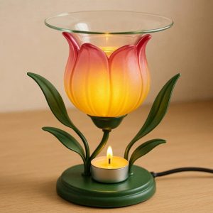 24 Whimsical Tulip Shaped Glass Candle Warmer Desktop Electric Wax Melter For Girls Bedroom Vanity Nightstand