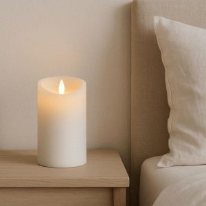 3 Minimalist White Flameless Candle Light Decorative Pillar Lamp For Scandinavian Style Bedroom Nightstand Styling