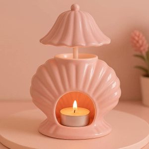 30 Cute Pink Shell Ceramic Candle Warmer Lamp Desktop Fragrance Melter For Sweet Cozy Girls Bedroom Desk Accessories