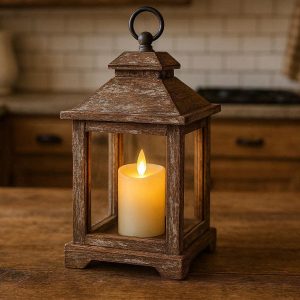 4 Rustic Distressed Wood Flameless Candle Lantern Vintage Style Centerpiece For Country Farmhouse Kitchen Decor