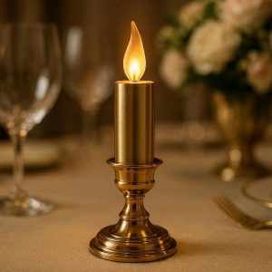 5 Luxury Gold Metal Electric Candle Lamp Flickering Moving Flame Light For Formal Dining Table Centerpiece